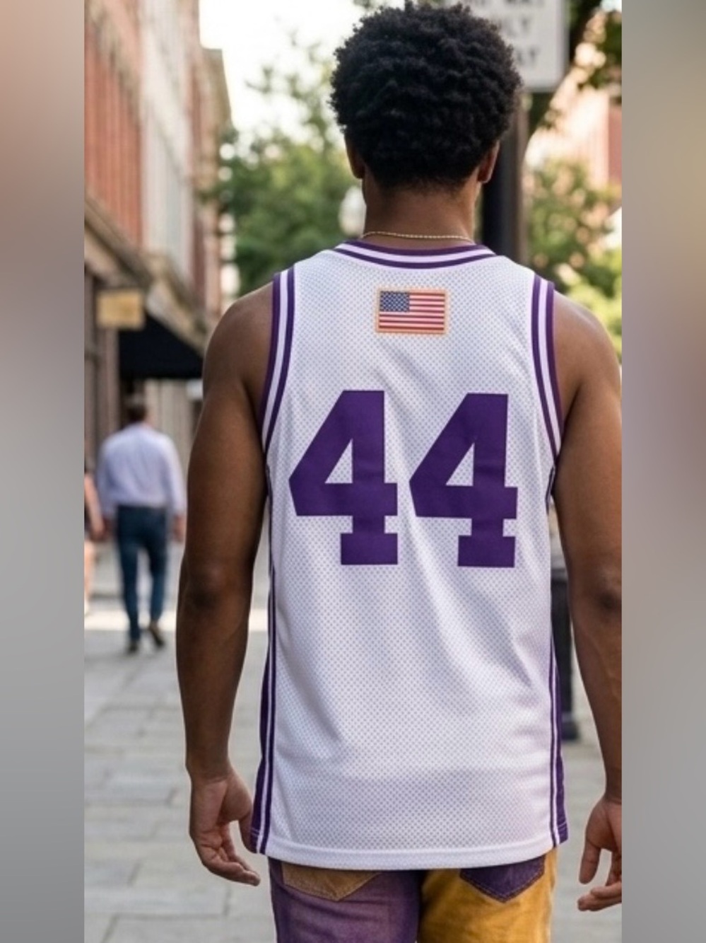 Trojans #44 White & Purple Basketball Jersey